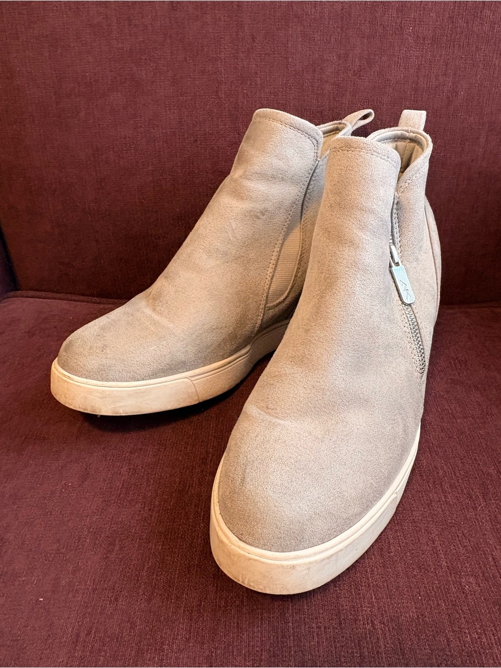 Anne Klein Light Gray Suede Zip Booties